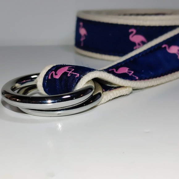 J Crew Womens Med/LG Double Ring Pink Flamingo Motif Belt Adjustable Cotton Belt - Picture 8 of 10